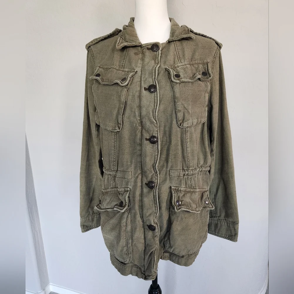 Free People Not Your Brothers Surplus Jacket Pockets Drawstring Waist Olive Sz M - Picture 12 of 12
